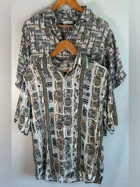 Lot Of 2 Summa Mens Button Down Shirts M 100% Rayon South Africa Abstract Print